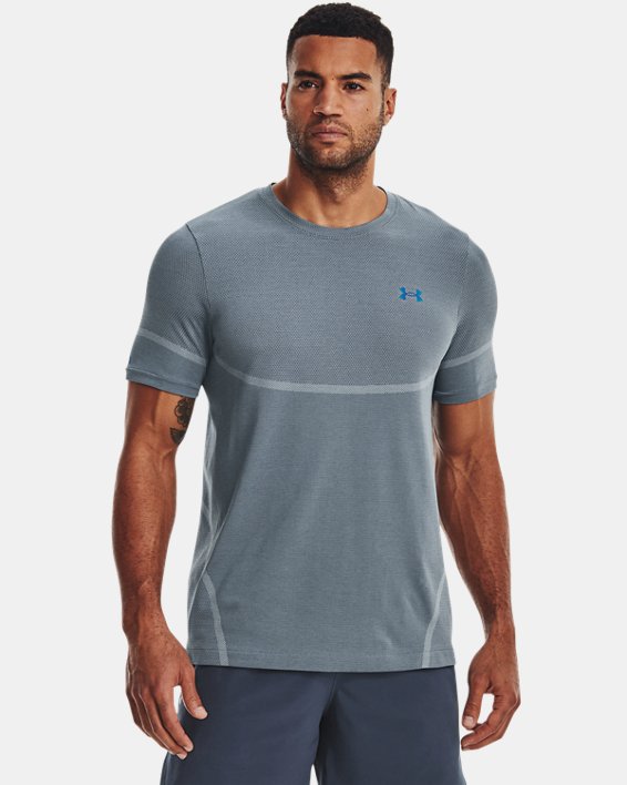 Men's UA RUSH™ Seamless Legacy Short Sleeve, Blue, pdpMainDesktop image number 3